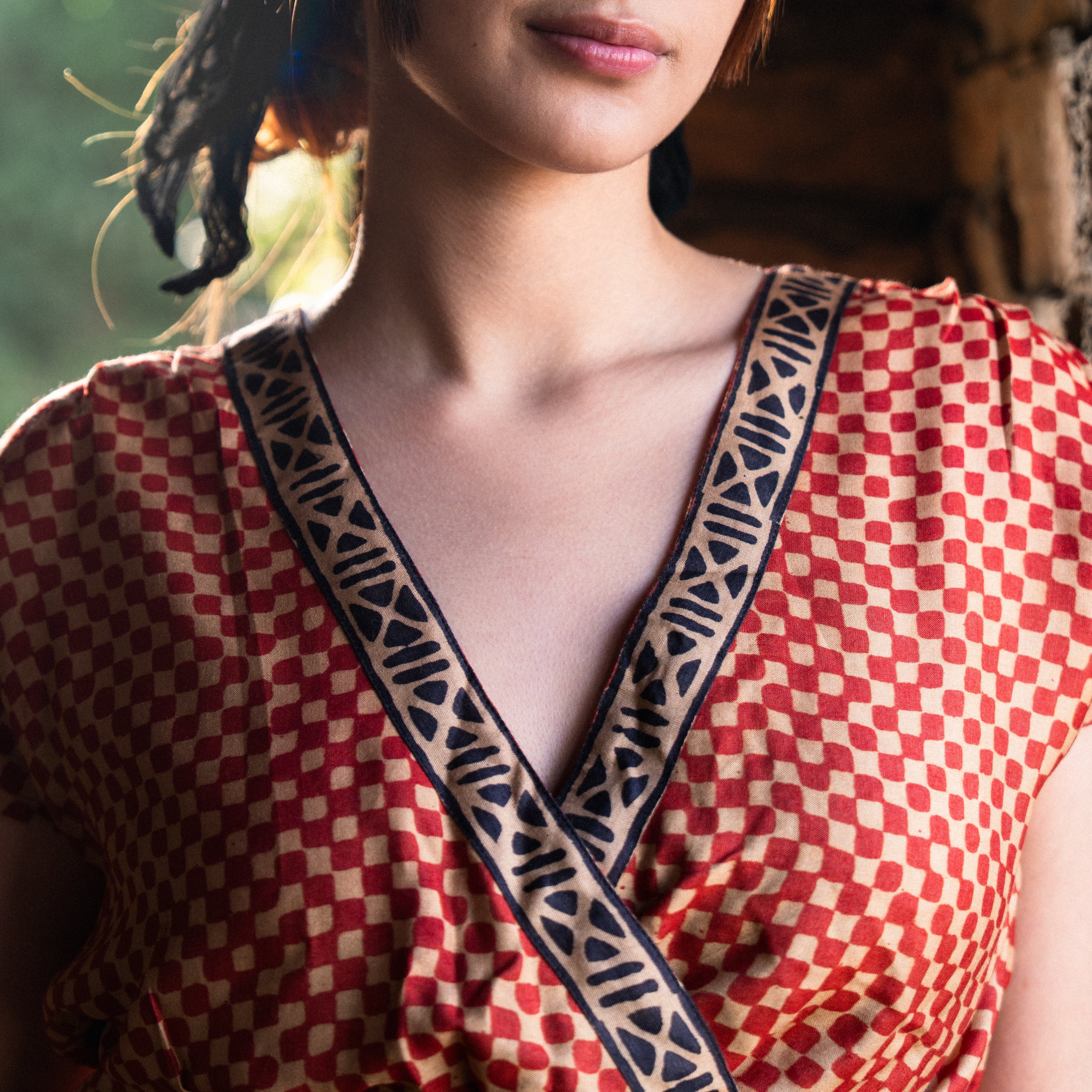 Madder Checkered Grid Top